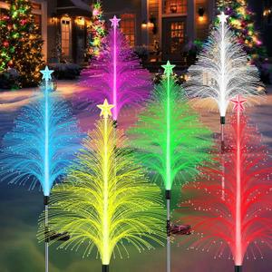 Solar Christmas Decorations, 6 Pack 38.5 Inch 7 Color Changing Jellyfish Lights with 5 Layer Optical Fiber Solar Flower Lights for Outdoor Xmas Yard Garden Pathway Decor