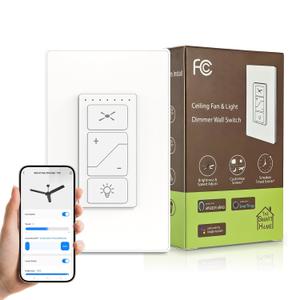 2-in-1 Smart Dual Wall Switch- Independent Fan Speed Control and Light Dimmer Compatible with Alexa, Google Assistant and Smartlife, Single Pole, Neutral Wire Needed, 2.4GHz Wi-Fi