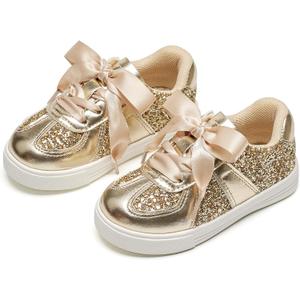 Kiderence Toddler Girls Sneakers Slip On Fashion Glitter Tennis Shoes (Gold)