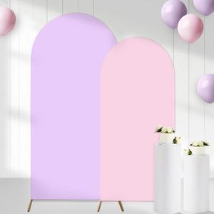 2Pcs Arch Backdrop Covers Purple & Pink (7.2ft+6ft), Spandex Fitted Arch Stand Covers Background with Zipper for Wedding Baby Shower Birthday Bridal Shower Party Decorations(Only Cover)