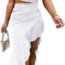 BEAGIMEG Women's Sexy Bodycon One Shoulder Ruffle Assymetrical Cut Out Club Party Cocktail Maxi Dress (White)