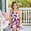 Casual Cami Dress for Girl, Adjustable Short Skirt Sleeveless 8-12 Dresses for Teens School (Red)