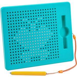 Magnetic Drawing Board for Kids & Toddlers with Beads and Magnet Stylus Pen - Magnetic Tablet Toy for Airplane & Car Ride Activities for Kids (Square Blue)