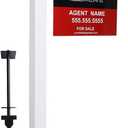 Vinyl PVC 6-Feet Real Estate Sign Post, Realtor Yard Sign Post for Open House and Home for Sale, 47" Arm Holds Up to 36" Sign, White with Flat Cap(No Sign)