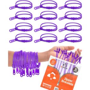 UpBrands 12-Pack Purple 7-Inch Zipper Bracelets  Fidget Party Favors for Kids, Bulk Anxiety Toys, and Stylish Accessories for Heart Day & Purple Thursday