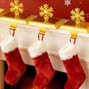 SYITCUN Metal Stocking Holders for Mantle Set of 3, Golden Magnetic Snowflakes Christmas Stocking Holder, Weighted Flat Stocking Hooks for Fireplace, Interesting Christmas Decorations