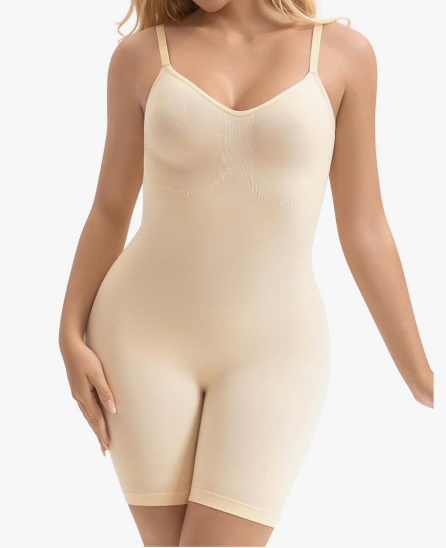 Bodysuit Shapewear for Women Seamless Body Shaper Tummy Control Butt Lifter Sculpting Full Body Suit (S/M, Beige)