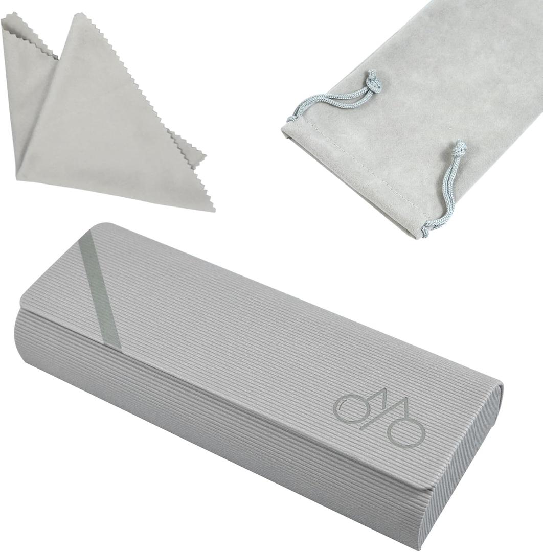 Glasses Case hard shell,3-in-1 Travel Sunglasses Case & Eyeglass Case with Cleaning Cloth & Storage Pouch (Beige)