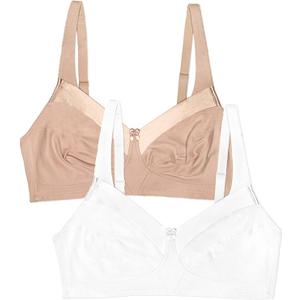 Fruit of the Loom Women's Seamed Soft Cup Wirefree Cotton Bra with Satin Trim, Pack of 2 (44C, White)