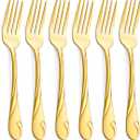 Gold Dinner Fork Set, Seeshine 7.8-inch Stainless Steel Shiny Gold Metal Table Fork Silverware, Set of 6