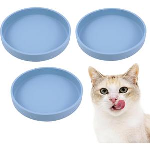 Silicone Dog Bowl Shallow Cat Food Bowls, 6 Inch Wide Cat Bowls Whisker Friendly, No Spill Less Mess Dog Plates for Dry and Wet Food, Set of 3 Puppy Bowls for Small Dogs and Cats (Blue)