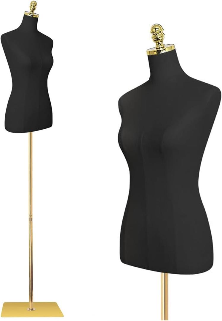 EaseHome Female Mannequin Torso, Height Adjustable Dress Form Manikin Body Clothing Display with Metal Bracket and Rectangular Base for Sewing Dress Display, Black