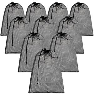TecUnite 10 Pcs Mesh Laundry Bags with Drawstring Multicolor Mesh Sack Bag Nylon Gift Dishwasher Bag with Sliding for Storage Clothes Socks Jewelry Gifts Toys Fruit(12 x 16 Inch,Black)