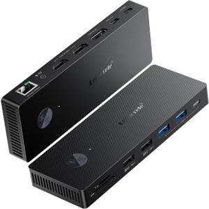 Lemorele 13-in-1 USB-C Docking Station, Triple Monitor Dock, DP 1.2 & 2HDMI 2.0 4K@60Hz, DP DSC for 4K@30 Triple Display, 100W PD, Gigabit Ethernet, USB 3.0/2.0, SD/TF, Audio, for Windows Laptops