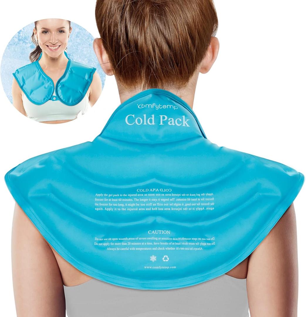 Comfytemp Ice Pack for Neck Shoulders Pain Relief, Resuable Large Gel Shoulder Cooling Wrap for Upper Back, Cold Compress Therapy for Cervical Injuries, Recovery Items for Men Women (Small, Sky Blue)