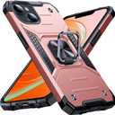 Anqrp Heavy Duty Case for iPhone 13/14 Case with Enhanced Ring Holder Grip Stand, Military Grade Shockproof Rugged Drop Protective Silicone Hard Slim iPhone 13/14 Phone Case Cover, Pink Gold