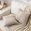 Laolitou 2 Pack Boucle Pillow Covers 18x18 Inch with Faux Leather Accents Pillow Cases Cosy Soft Decorative Pillows for Sofa Couch Bed Chair Bedroom Living Room Home Decor, Oatmeal