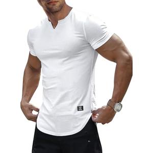 JMIERR Athletic Shirts for Men Short Sleeve Muscle Slim Fit T Shirt Hipster Longline Henley Shirt Gym Workout White Tees Shirts,US 52 (3XL)