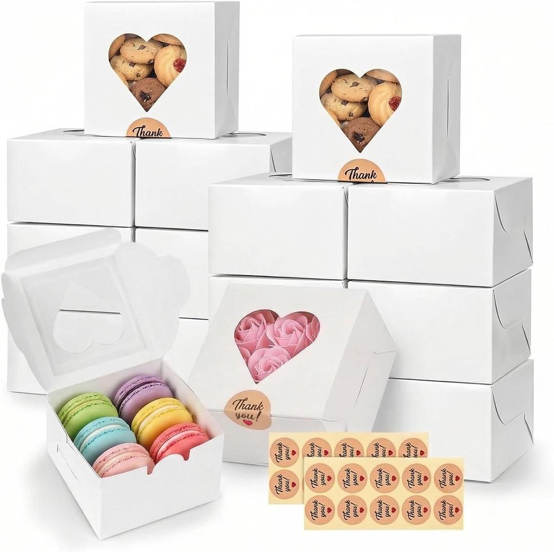 2 x VGOODALL 20PCS Cookie Boxes,4x4x2.5Inches Mini Bakery Boxes with Window for Individual Cupcake Pastry Candy Strawberry, Party Supplies