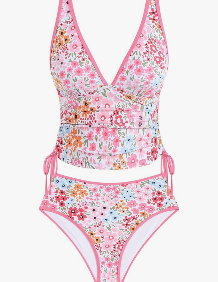 Two Piece Tankini Swimsuits for Women Tummy Control Bathing Suit V Neck Swim Suits with High Waisted Bottom