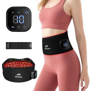 Morfone Red Light Therapy Belt, Cordless Infrared Light Therapy Pad for Body Heating Vibration Rechargeable Waist Wrap with Controller/Timer, 660nm&850nm, for Back Shoulder Muscle Pain Relief, Black 