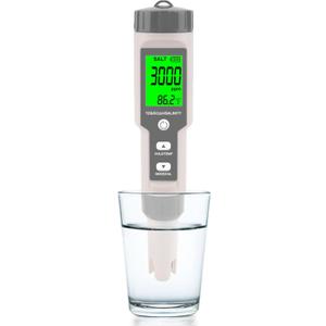 Aquarium Salt Tester -Pool Salt Tester, Versatile 5 in1 Salinity, PH, TDS, EC, and Temperature Meter, Digital Salinity Tester for Saltwater Aquarium, Accurate Salinity Meter, Grey