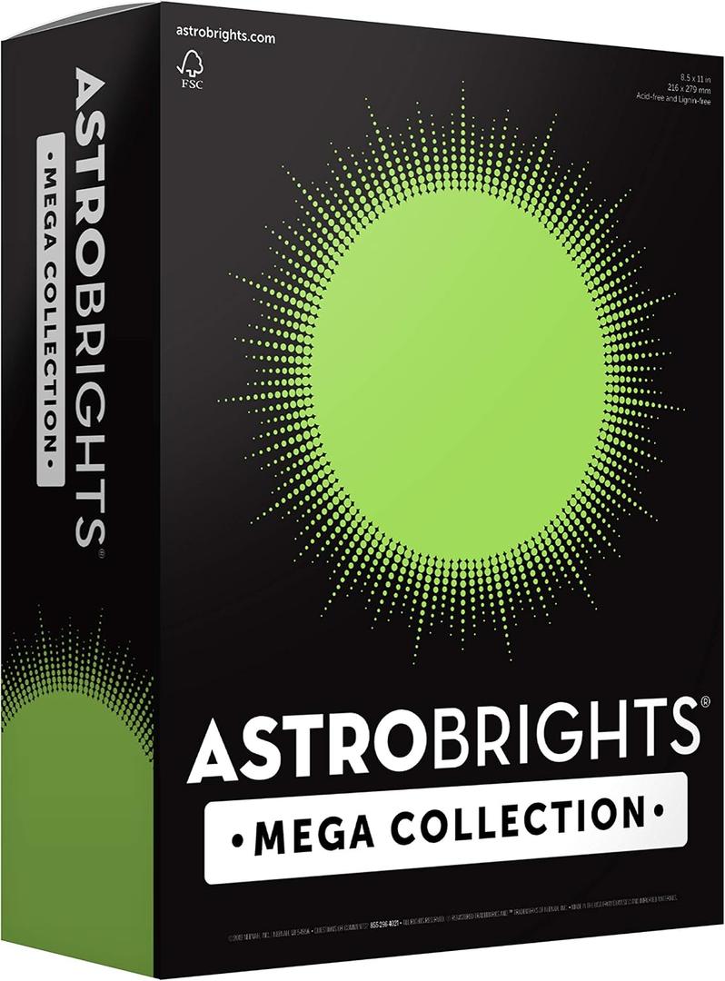 Astrobrights Mega Collection, Colored Cardstock, Bright Lime Green, 320 Sheets, 65 lb/176 gsm, 8.5" x 11" - MORE SHEETS! (91698)