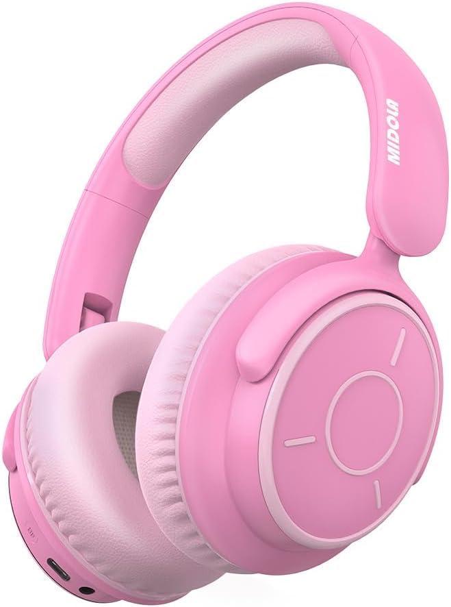 MIDOLA Kids Headphones Bluetooth 5.4 Wireless Volume Limited 85/94dB Hearing Protection Over Ear,68 Hours Playtime Foldable with Cable Aux Wired Built-in Mic for Toddler Child Travel School Pink