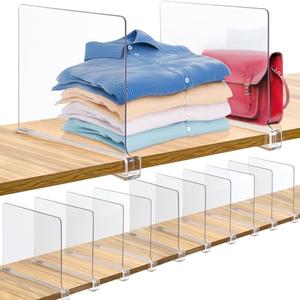 Consevisen Shelf Dividers for Closet Organization and Storage, 12 Pack Acrylic Clear Closet Shelf Dividers for Wood Shelves, Vertical Sweater Handbag Purse Organizer for Bedroom Kitchen Office