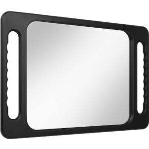 Drop-Proof Hand Mirror with Double Handle, Large Rectangular Hand held Mirror -(16"x10") Largehand Mirrors with Handle for Salons and Beauty Salons, Light Hair(Black)