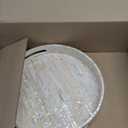 PEMAR 12.6 Mother of Pearl Round Serving Tray with Handles, Decorative Nacred Wooden Ottoman Coffee Table Tray (White Tiles)