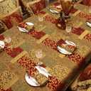 Loom and Mill Luxury Fabric Tablecloth 60 x 120 Inch, Christmas Jacquard Patchwork Table Covers with Tassels for Dining Kitchen Tabletop Party Banquet Holiday, Water Resistant (Red Gold, 60x120 in)