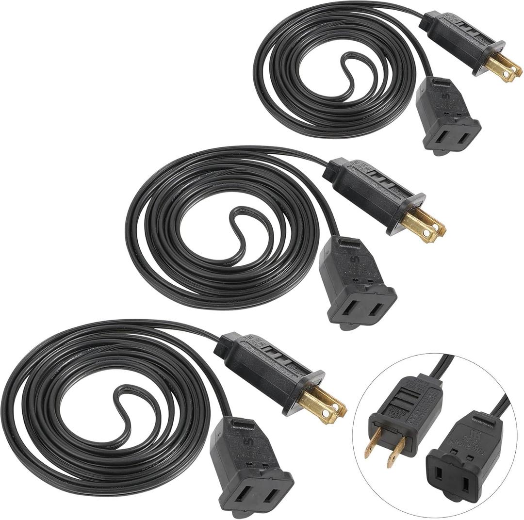 PASUTO 6 FT Extension Cord, US AC 2-Prong Black Male/Female Outlet Saver Power Extension Cord Cable for Halloween Christmas Decorations Lights Connection