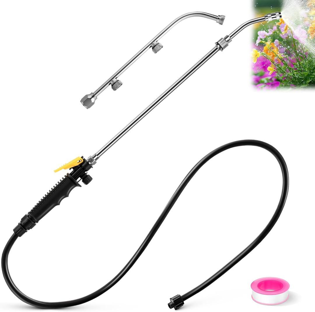Enhon Pump Sprayer Wand with 2 Types of Nozzles, 3 Hole Nozzle Replacement, Stainless Steel Sprayer Wand Replacement with Trigger & Hose