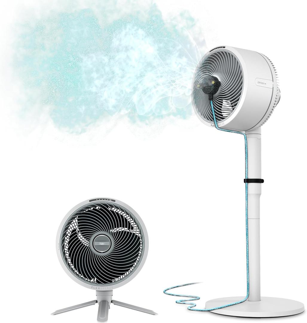 Shark FlexBreeze Pedestal & Tabletop Oscillating Fan with Remote, Indoor & Outdoor, Portable, Corded & Cordless with InstaCool Misting Attachment, White, FA222WH, Compact