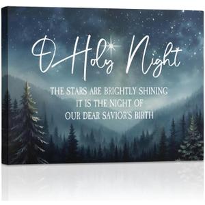 5 x RLTXBUK O Holy Night Christian Christmas Wall Art Decor, Christian Christmas Wall Decor, Religious Starry Night Mountain Forest Bible Verse Framed Canvas Prints Posters for Home Bedroom, 14x11 Inch