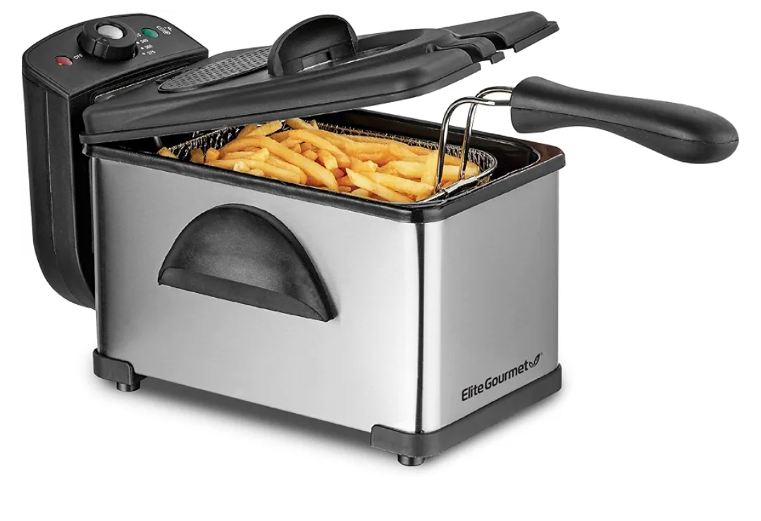 Elite Gourmet EDF2100 Electric Immersion Deep Fryer Removable Basket Adjustable Temperature, Lid with Viewing Window and Odor Free Filter, 2 Quart / 8.2