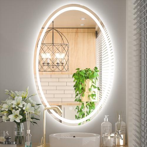 Keonjinn 24 x 36 Inch Oval Bathroom LED Mirror, Frontlit Oval Mirror with Lights, Anti Fog Lighted Bathroom Mirror Wall Mounted, Dimmable Shatter-Proof Anti Fog Memory Vanity Mirror, CRI 90+