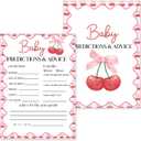 Advice For New Parents Baby Shower - Baby Predictions and Advice Cards for Baby Shower Games, Pink Bow Cherry Party Decorations Favors-Be-25 pcs, 5x7 in -B05