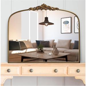 Vintage Gold Arched Wall Mirror 36"x30"  Ornate Baroque Style Antique Brass Frame, Decorative Large Mirror for Entryway, Living Room, Fireplace, Hallway, Bathroom