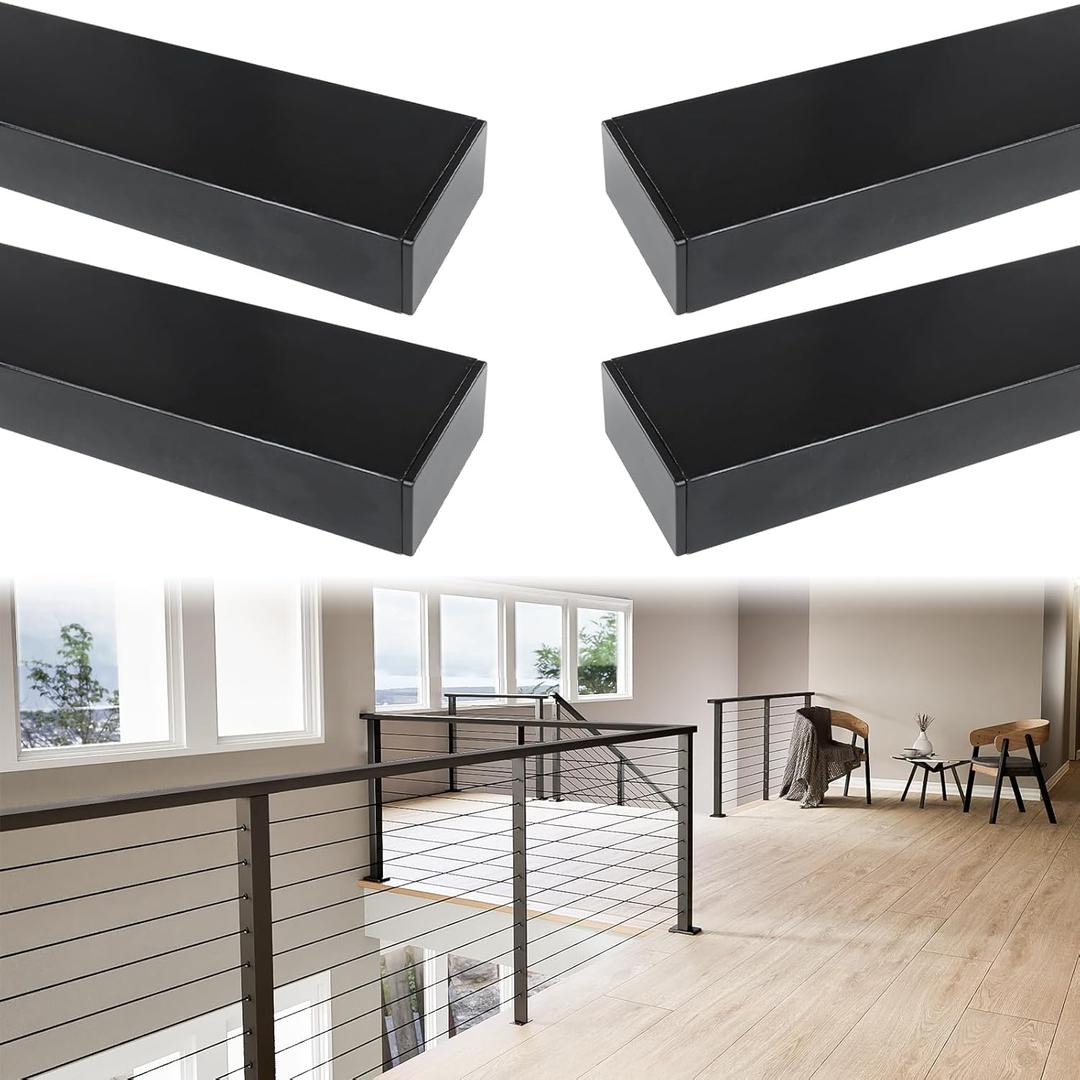 Muzata 4Pack 4FT Black Cable Railing Handrail Rectangular Stainless Steel Handrail for Cable Railing System Top Rail Deck Stair Indoor Outdoor Length Adjustable with Paper User Guide HT10 BP4