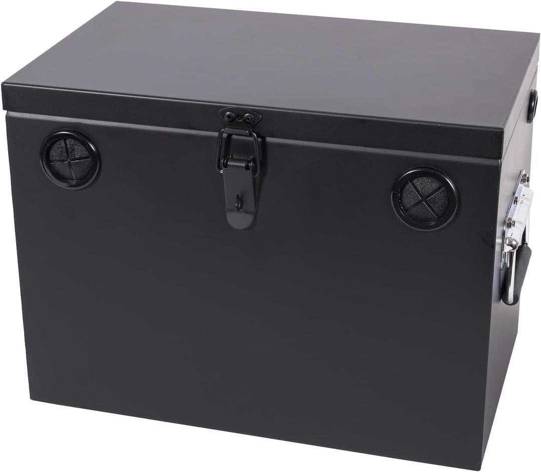 Lockable Car/RV/Marine Battery Box, Adjustable Steel Battery Relocation Kit for Trailer, Boat, Trolling Motor, Kayak (Group 24-31 Black)