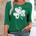 KISSMODA Womens Tops 3/4 Sleeve Dressy Casual Plus Size Work Shirts Tunic 2026 Summer T-Shirt Loose Blouses White Clover (L)