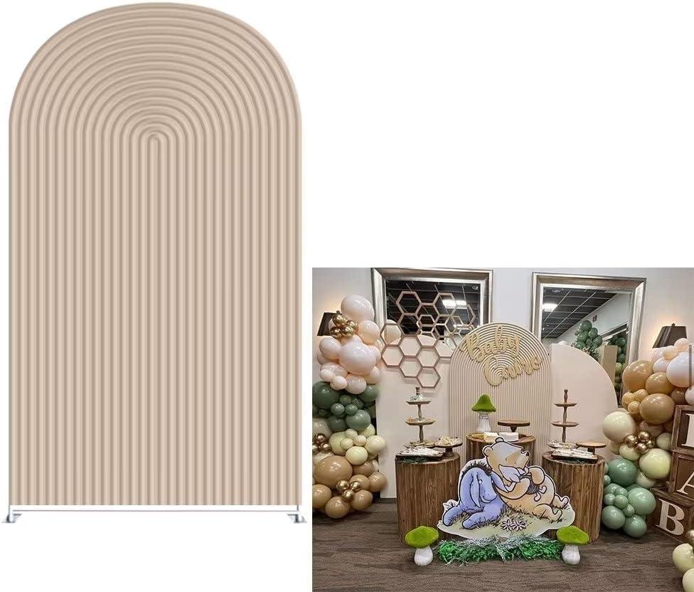 Beige Ripples Arched Frame Fabric Cover for Birthday Partied Double-Sided Stretchy Chiara Backdrops Arched Wall Stands Covers Arch Backdrop Cover 2.5x6ft