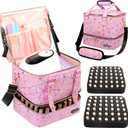 Nail Polish Organizer Bag Holds 84 Bottles (15ml/0.5 fl.oz)& Nail Lamp, PU Leather Nail Supplies Organizer with Holder& Shoulder Strap, Portable Travel Nail Kit Storage Carrying Case (Pink)