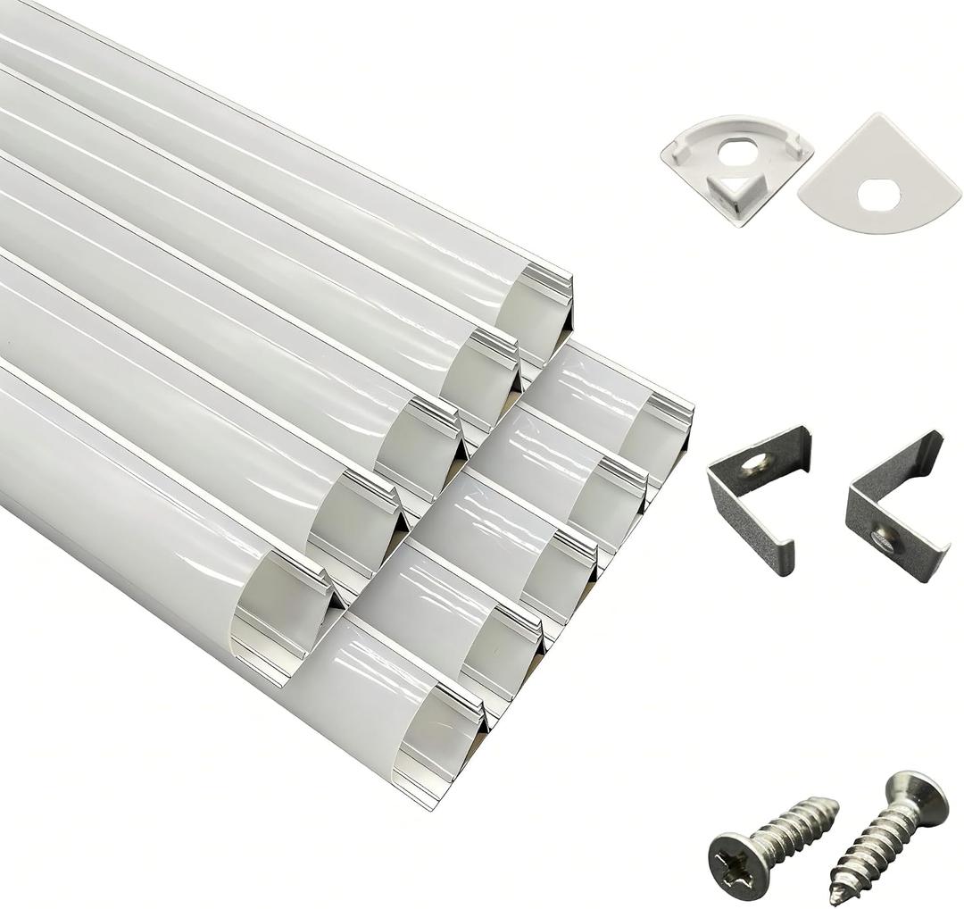 U Shape LED Aluminum Channel System, 10-Pack, 3.3ft/1Meter, Silver with Milky White Cover, Includes End Caps and Mounting Clips