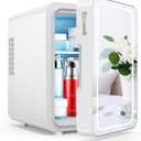 ECOWELL Mini Skincare Fridge with LED Mirror, 4L/6Can Skin Care Fridge for Makeup Cosmetic Beauty, Small Refrigerator for Bedroom Office Dorm Car, Cooler & Warmer, White