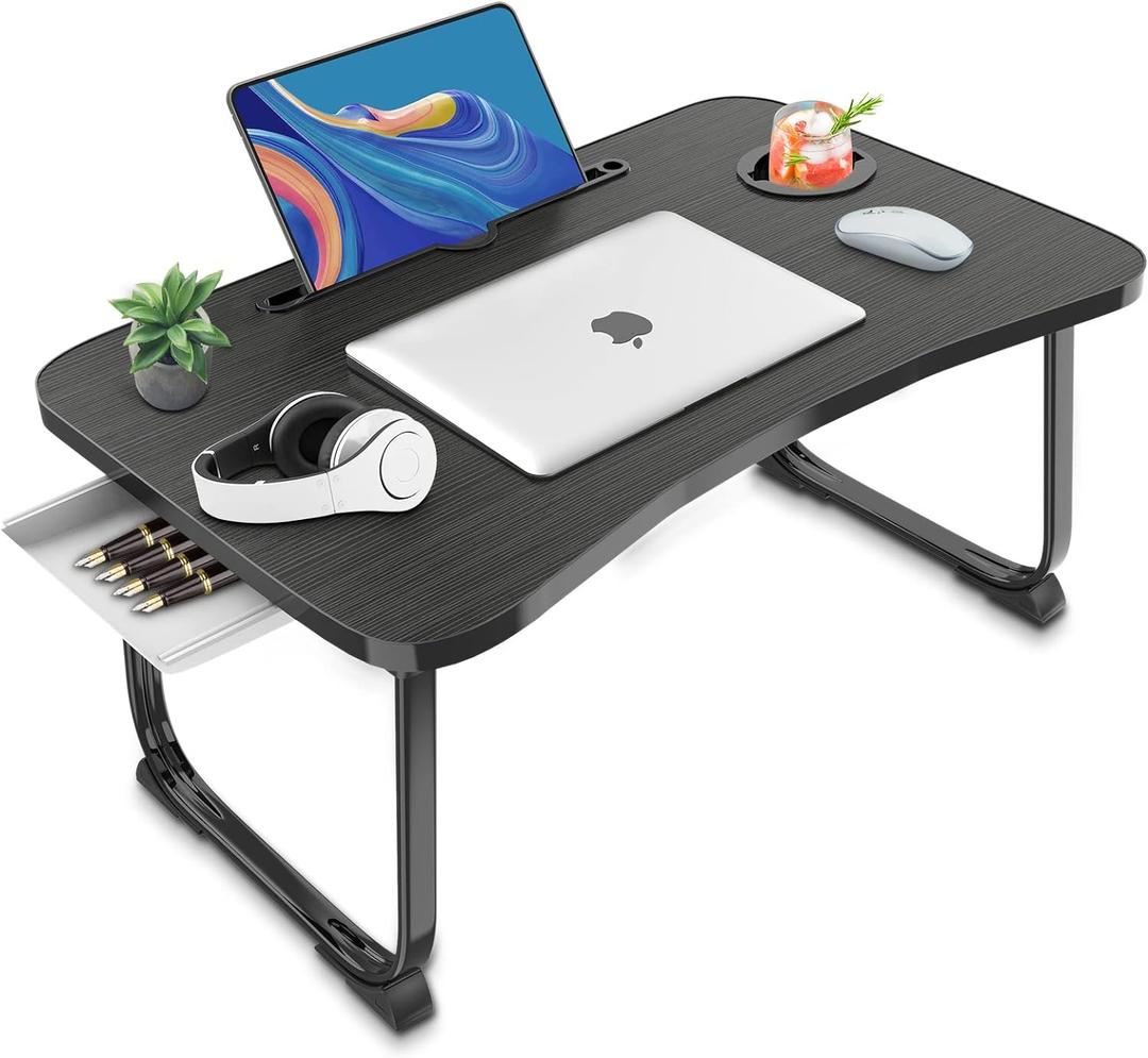 Fayquaze Lap Laptop Desk, Portable Foldable Laptop Bed Table with Storage Drawer and Cup Holder, Lap Desk Lap Bed Stand Tray Table Serving Tray for Eating, Reading and Working