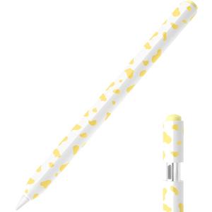 Pack of 2 JOOSKO Cow Print Pencil Case for Apple Pencil (USB-C), Comfortable Grip, Side Thin Silicone Sleeve, Supports magnetic attachment. (Yellow)