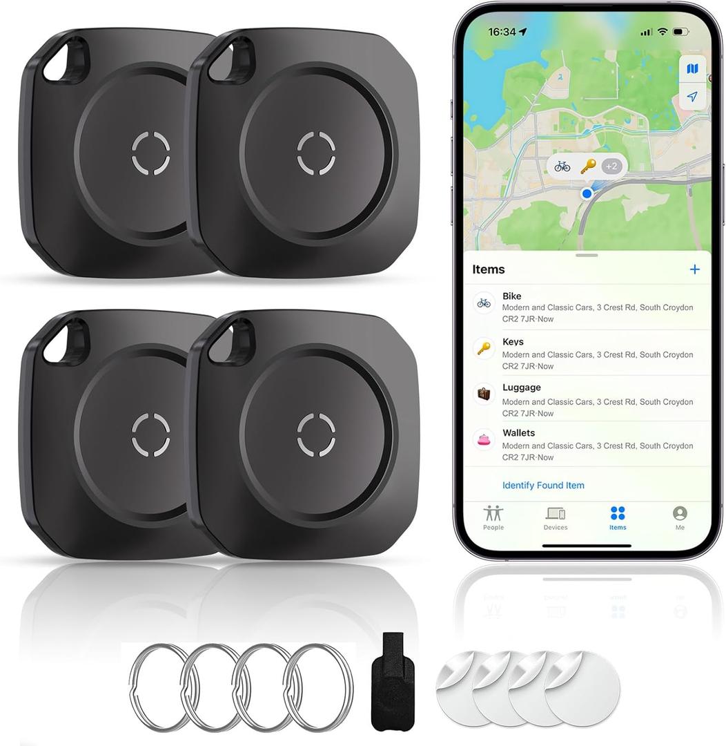 Air Tracker Tag-4 Pack, Smart Bluetooth Tracker Work with Apple Find My(iOS Only), Luggage Tracker Tag for Key, Luggage, Backpack, Suitcase, Replaceable Battery, weTag, Black